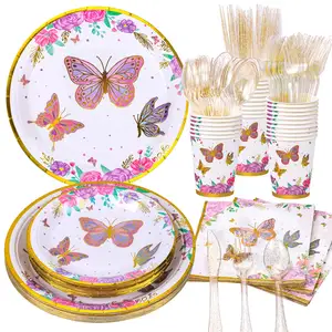 蝴蝶派对用品装饰品蝴蝶盘子和餐巾纸蝴蝶仙女主题