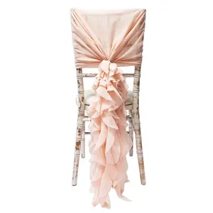 Romantic ruffle blush chiffon chair cover chiffon chair sash for wedding