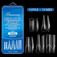 75 pièces de moules à ongles carrés en ABS, double forme, sans papier, pour extension rapide de gel par photothérapie, pour salon et fournitures de manucure DIY