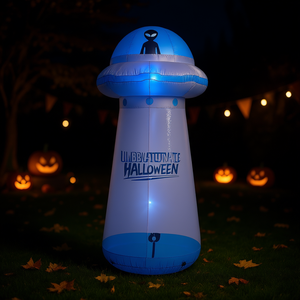 ของตกแต่งสวนเป่าลมรูปยูเอฟโอขนาด 8.8 ฟุต พร้อมไฟ LED สำหรับตกแต่งสวนในวันฮาโลวีน ใช้ได้ทั้งภายในและภายนอกอาคาร - Product Image 2