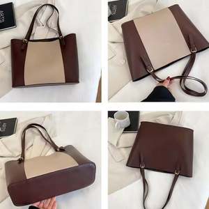 Bolsos de Mano Grandes de Moda para Mujer, Estilo Retro, de Cuero PU, Bolsos Cruzados con Costuras de Color, Bolsos Tote para Mujer - Product Image 3