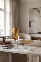 Ensemble de centre de table en verre ambré soufflé à la main style Murano de luxe, avec base texturée Ice Spike, comprenant un plat à fruits sur pied et un vase haut, pour la décoration de palais