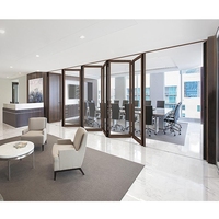 Accordéon interne moderne verrouillable coulissant Pared De Cristal Plegable Double Low-e Portes de patio en verre cloison de bureau