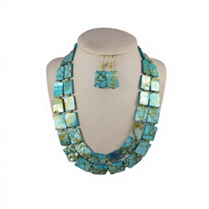 Best Unique Geometric Resin <b>Statement</b> <b>Necklace</b> Turquoise Gold Plated Premium Women's Party Jewelry Strand Designer for Woman - Product Image 3