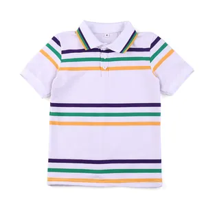 Ready to ship purple green gold Mardi Gras striped kids baby boy polo t shirt knit cotton toddler boy t-shirts