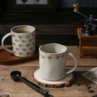 Tasse à thé vintage en poterie rustique, tasse créative en argile, style européen, motif floral, glaçure rétro, design personnalisé, tasse à café en céramique