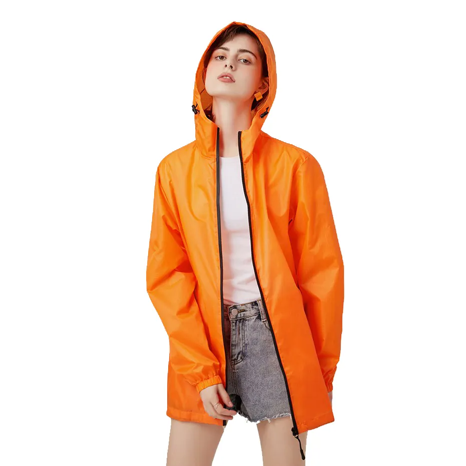 Custom fashion waterproof breathable polyester women's trench rain jacket coats with hood