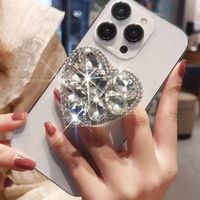 Accessoires de luxe pour téléphone portable : Support de téléphone portable pliable et plat pour fille, avec strass et poignée diamantée