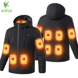 Kopusホット販売屋外ベストコート2コントロール11ゾーンUSB長袖加熱フード付きジャケット暖かい冬のコート熱服