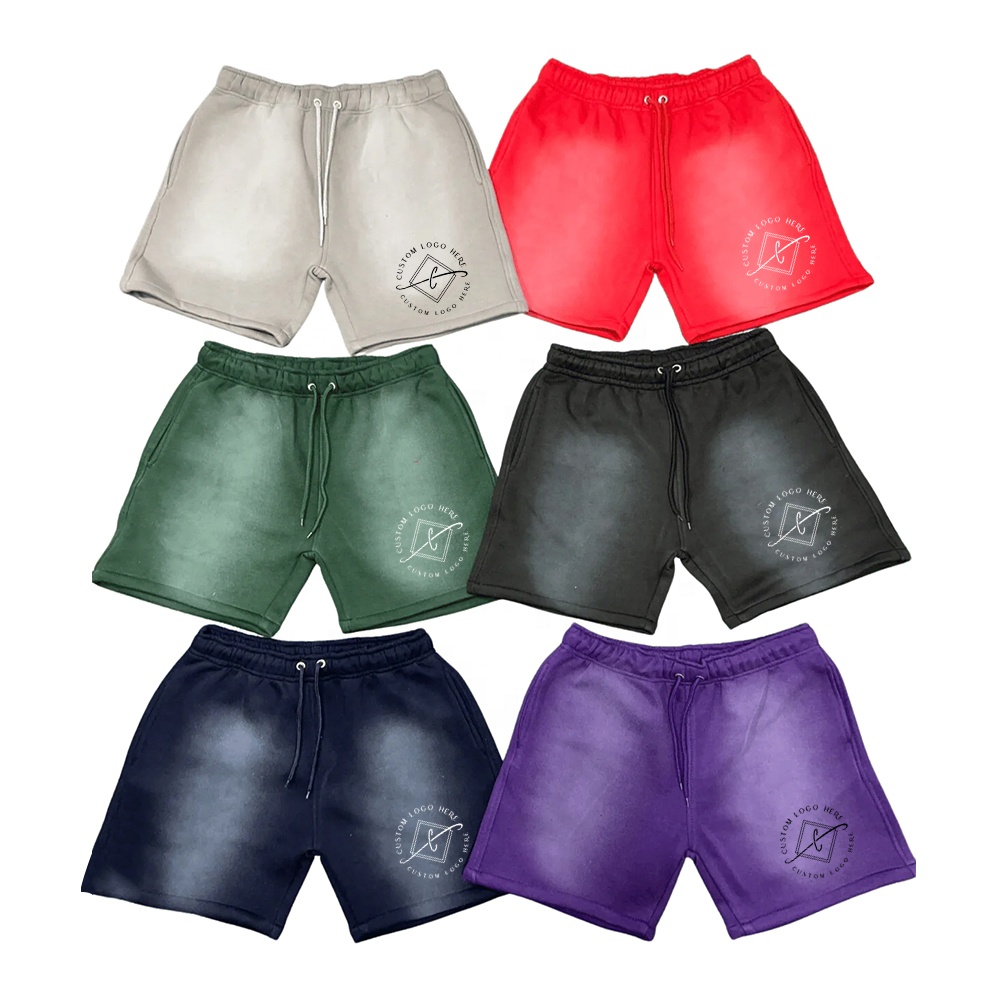 Sun Faded Design Sports Shorts - Custom Logo & Distressed Cotton