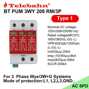 Soppressore di sovratensione TVSS 208V AC <span class=keywords><strong>DPS</strong></span> 20-50kA SCCR 200kA 3W+G per sistema trifase a Y su guida DIN - Product Image 2