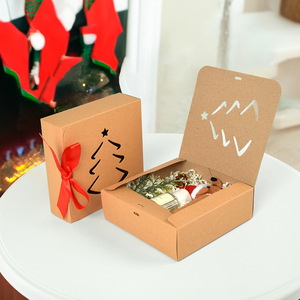 Scatola di carta Kraft pieghevole con chiusura a nastro scatola di imballaggio regalo di Natale quadrato di nuovo Design vuoto - Product Image 4