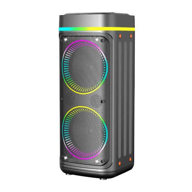Dual 8 Inch Stereo Woofer Karaoke Speaker with 2 Microphones RGB Light HIFI Bass Wireless BT Tower Outdoor Party Speaker