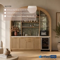 Meuble à boissons en bois Alvin Premium, fabrication directe usine, OEM ODM, cadre arqué personnalisé, porte cannelée pour bar à vin résidentiel