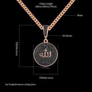 Pendentif rond en Zircon pour femmes, jajjinse, or Rose, lien cubain, diamant scintillant, streetwear, bijoux Hip Hop, pendentif avec pièces de monnaie, collier musulman, <span class=keywords><strong>Allah</strong></span> - Product Image 6