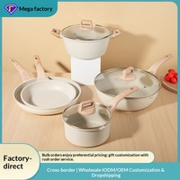 Set Peralatan Masak 5 Buah dari Aluminium Alloy Anti Lengket dengan Tutup Kaca untuk Kompor Gas & Induksi, Panci, Wajan, dan Tutupnya untuk Memasak di Rumah