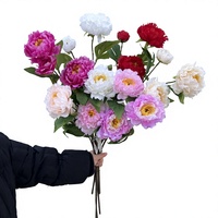 Bunga Peony Buatan 3 Tangkai, Bunga Palsu Cantik untuk Dekorasi Ruang Tamu, Hiasan Meja, Buket, Meja Makan