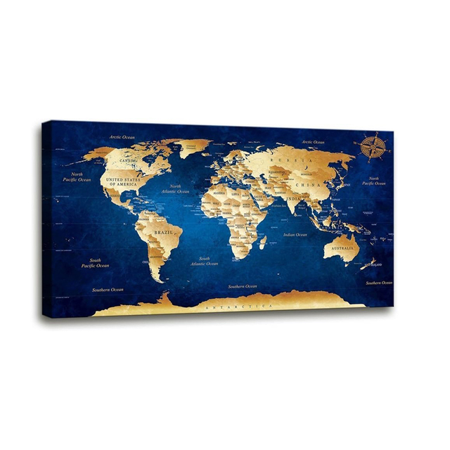 Wall Art Map of the World Painting Ready to Hang Large Framed World Map Canvas Art Map Wall Decoration Artwork Prints