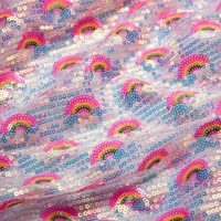 Tela de Lentejuelas de 3mm con Estampado de Arcoíris sobre Malla de Satén Tejida y Bordada para Vestidos de Niña, Bolsos, Zapatos, Faldas de Boda, Juguetes, Técnicas de Tejido