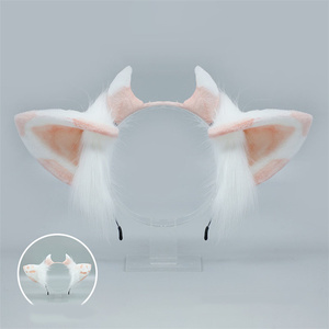 طوق رأس على شكل أذني البقر وقرون KC طوق رأس على شكل أذني حيوان من القطيفة - Product Image 3