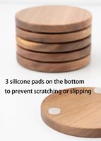 Sous-verres en bois d'acacia pour boissons, Protection de table avec support, ensemble de 6 sous-verres antidérapants pour la maison et le bureau