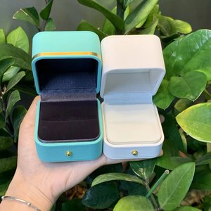 Modern Rectangular <b>Jewelry</b> Box With Magnetic Snap Closure Lined Interior For Storage White And Teal Colors - Product Image 3