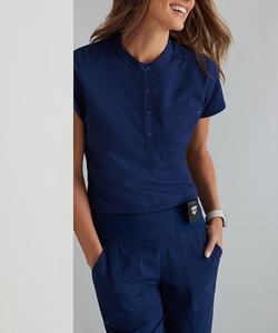 Ensemble de blouses médicales pour femmes Grey's Anatomy, en spandex extensible, col à pression directe, uniformes d'hôpital disponibles en gris - Product Image 1