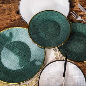 بيع بالجملة أدوات مائدة فاخرة مستديرة بحافة ذهبية مطفية أحمر أزرق أسود ذهبي فضي زجاج صوفي لديكور أحداث الزفاف الخارجية - Product Image 6