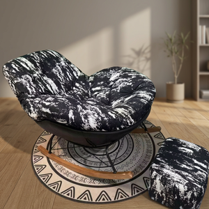 Silla Moderna con Patas de Madera, Tapicería de Tela Blanca y Negra, Muebles para Sala de Estar - Product Image 3