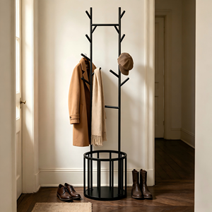 <span class=keywords><strong>Perchero</strong></span> Metálico con Cesta para Almacenamiento de Paraguas y Múltiples Ganchos, Estante Independiente para Ropa, Decoración para el Hogar, <span class=keywords><strong>Recibidor</strong></span> y Entrada - Product Image 6