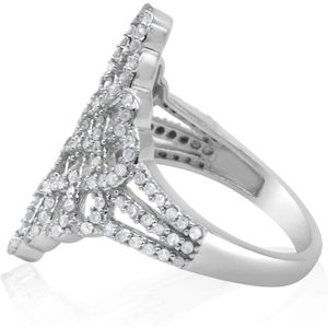 Cocktail <b>Ring</b> 1.04 Cttw Natural Round White Diamond 925 Sterling <b>Silver</b> Geometric <b>Statement</b> <b>Ring</b> For Women Size 5 - Product Image 2