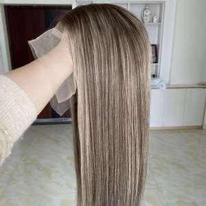 Peluca <span class=keywords><strong>de</strong></span> <span class=keywords><strong>Cabello</strong></span> Humano Virgen con Encaje Frontal, Color Castaño Ceniza con Reflejos, Sin Pegamento, Venta Directa <span class=keywords><strong>de</strong></span> Fábrica al Por Mayor para Mujeres - Product Image 1