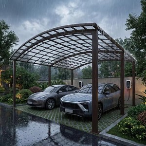 <span class=keywords><strong>Carport</strong></span> moderne en aluminium <span class=keywords><strong>double</strong></span>, résistant au vent et à la pluie, avec finition grain de <span class=keywords><strong>bois</strong></span> traité thermiquement, pour maison et villa - Product Image 2
