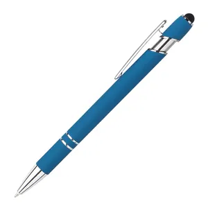 व्यावसायिक उपहार लेखन रंगीन वैयक्तिकृत 2 इन 1 मोबाइल टच प्रमोशन मेटल कस्टम स्टाइलस बॉलपॉइंट पेन लोगो मुद्रित के साथ