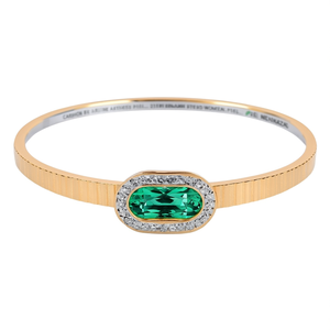 Brazalete de Moda en Acero Inoxidable 316L con Baño de Oro PVD e Incrustaciones de Cristal Verde, Ajustable, Joyería para Mujer - Product Image 2