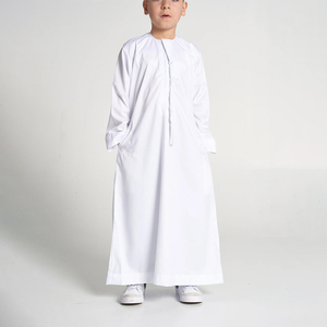 Color sólido blanco niños Dubai niños emiratí Thobe musulmán Oriente Medio árabe adolescente oración <span class=keywords><strong>cremallera</strong></span> larga túnica para niños Eid - Product Image 3