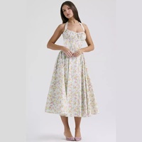Gaun Tali Slim-Fit Vintage Musim Panas Baru Mode Eropa/Amerika Bermotif Halter Neck Renda Poliester Pinggang Tinggi Panjang Layanan OEM