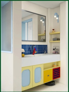 Meuble de salle de bain mural intelligent avec miroir couleur, vasque intégrée en dalle de roche personnalisable - Product Image 2