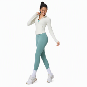 Women QuarterZip Yoga Jacket Full <b>Length</b> Sleeve Sweat-Wicking Spandex Polyester Activewear High Waist <b>Legging</b> Set Print Seamless - Product Image 2