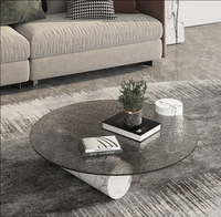 Table basse moderne pour bureau, nouveau design, en marbre naturel, effet vague d'eau, verre trempé blanc
