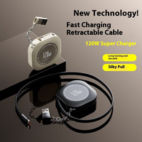 Câble de charge rapide rétractable 120W, mini-câble USB portable extensible avec porte-clés pour téléphones mobiles et tablettes