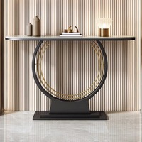 Table Console d'Entrée en Métal Luxe Léger Ultra-Étroite, Dalle de Pierre Décorative Murale Semi-Circulaire pour Couloir et Salon