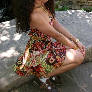 Wholesale Y2K Women Vacation Dress Vintage Colorful Print Beaded Halter <b>Tie</b> Backless Tube Dress - Product Image 5