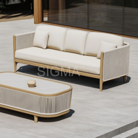 Ensemble de salon extérieur en teck avec détails en corde Seater Sofa Rope Chairs Table basse pour piscine