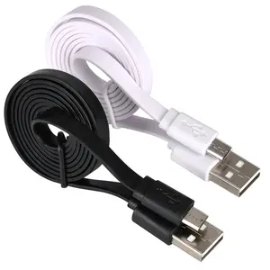 Black White Flat Noodle Micro USB Cable for Power Bank Speaker Phone