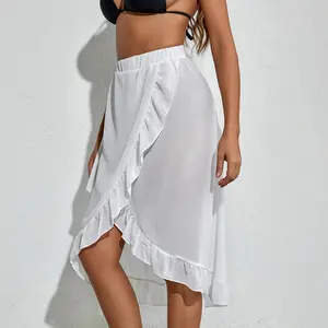 Hot Sale Sarong Pareo 100% Polyester Wholesale Custom Beachwear Sarong Bikini White Wrap Skirts