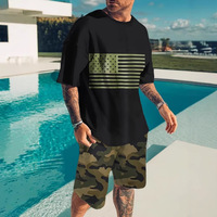 Conjunto de Camiseta y Pantalones Cortos de Poliéster con Estampado Digital 3D de Camuflaje para Hombre, Estilo Urbano de Verano
