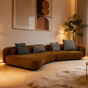 Divano Modulare Curvo Moderno, Dimensioni Personalizzabili, in Tessuto, a Forma di L, per Soggiorno, Appartamento, Hotel, Villa, Arredamento Casa - Product Image 3