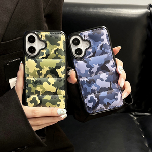 L'étui de téléphone Puffer pour <span class=keywords><strong>iPhone</strong></span> 16 Pro Max <span class=keywords><strong>11</strong></span> 12 13 14 15 Pro doudoune remplie de coton doux au toucher <span class=keywords><strong>Camouflage</strong></span> couverture d'hiver - Product Image 1