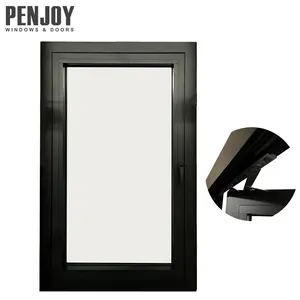 Ventana abatible de aluminio de color negro de diseño simple que abre hacia afuera puertas de ventanas con hardware de Alemania NAFS